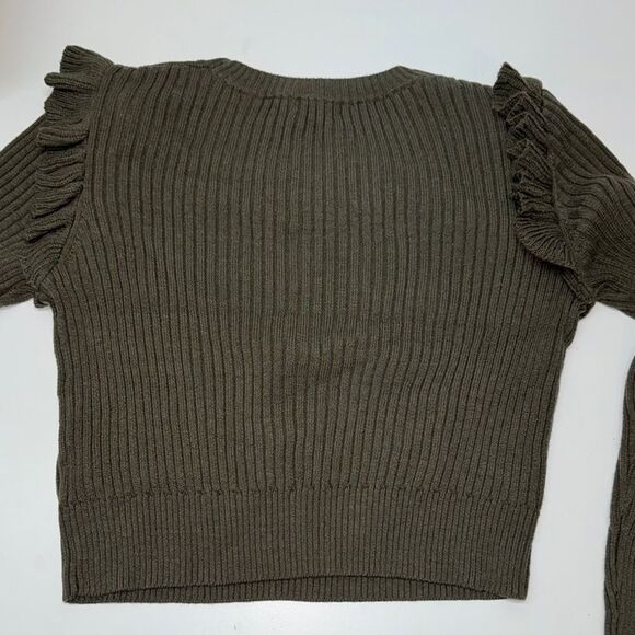 🔥Vox lux Green Crew Neck Sweater with Ruffle Detail Sz large new - Picture 5 of 6